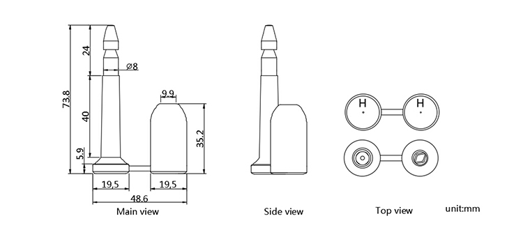 China factory ISO17712 certificate laser print parts of bolt seal CAD