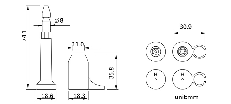 Bolt seal with barcode security seals for containers CAD