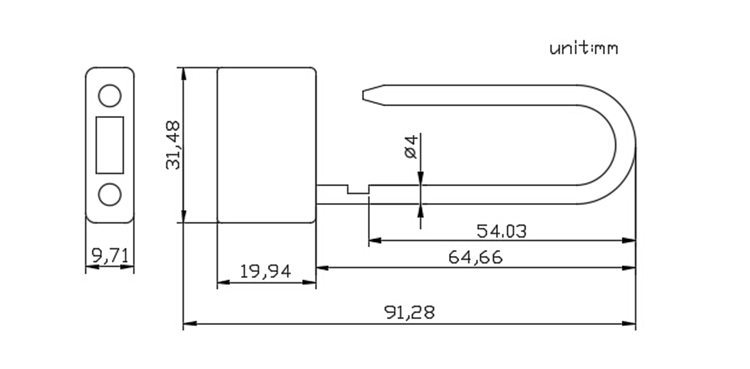 Plastic tamper evident wire stainless steel padlock seal CAD