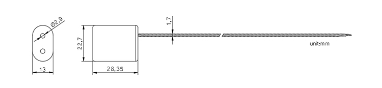 Smooth ABS Coated Pull Wire Plasitc Security Seal CAD